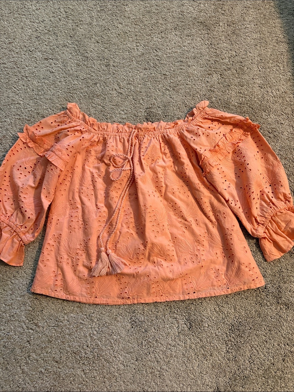 Seen Worn Kept Anthropologie Flora Jane Eyelet Lace Blouse Peach Sz 6 boho comfy - Picture 4 of 8
